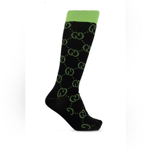 GUCCI New Interlocking G Jacquard Socks Green Black Medium 700626 - Picture 1 of 10